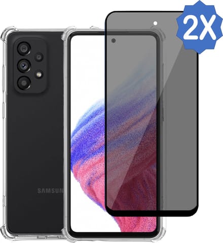 Hoesje geschikt voor Samsung A53 5G + 2x Screenprotector – Gehard Glas Cover - Shock Proof Case Transparant