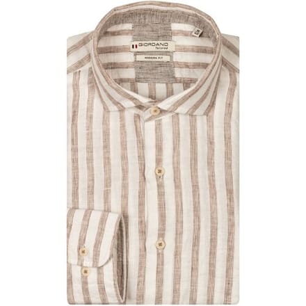 Giordano Overhemd Row Cutaway Collar Linen Blend Stripe Kitt / male