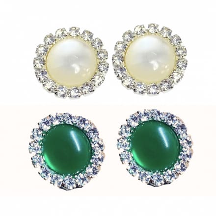 2 paar cilp oorbellen - groen-Wit -1.5 cm-Charme Bijoux