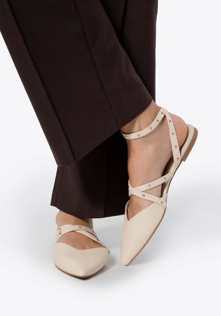Wittchen Dames Leren Ballerina's met Metallic Accenten, Beige, Natuurlijk Leer