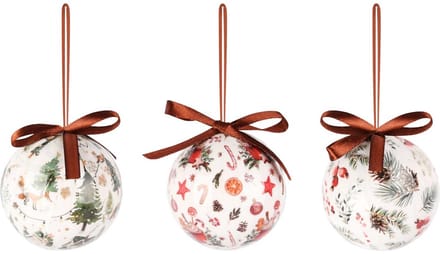 Dekoratief | Box 3 kerstballen m/kerstprint, polyfoam, 6x6x6cm, set van 3 stuks | A255491