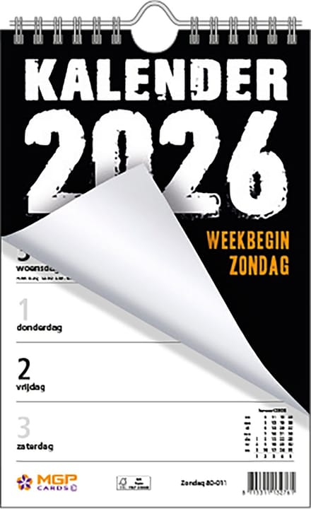 MGPcards - Weekblok met wire-O binding 2026 - Week begint op zondag - 13,5 x 20,5 cm -Zwart-Wit
