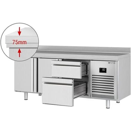 GGM Gastro Kühltisch Premium PLUS - 1960x700mm - mit 2 Türen - 2 Schubladen - mit Aufkantung
