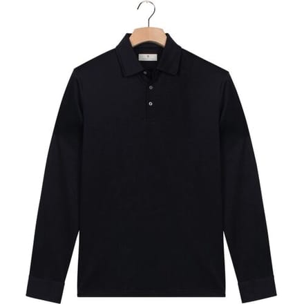 Thomas Maine Polo Soft Solid Color Liquid Cotton Long Sleeve Navy / male