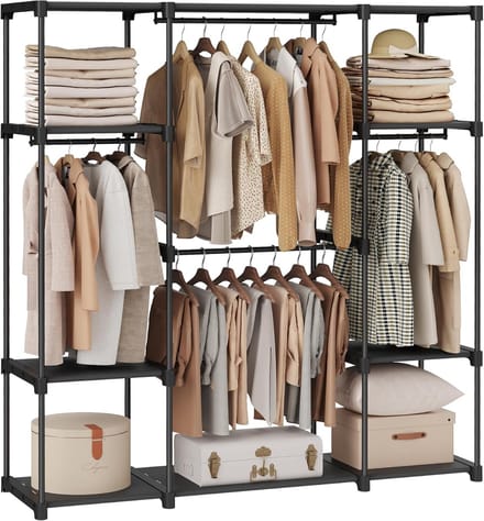 Famanu - Open kledingrek met 4 compartimenten 151x43x166 cm zwart