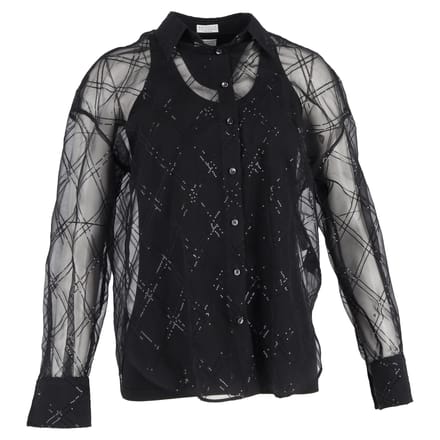 Brunello Cucinelli blouse met pailletten in zwarte zijde