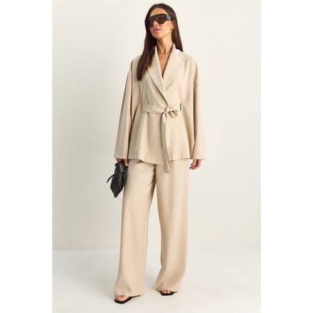 Hoge Taille Strikdetail Sjaalkraag Co-ord Set