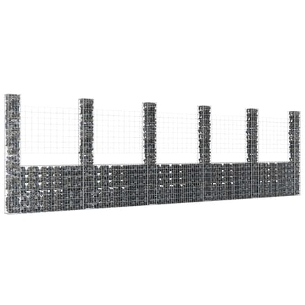vidaXL - Schanskorf - U-vormig - met - 6 - palen - 620x20x200 - cm - ijzer