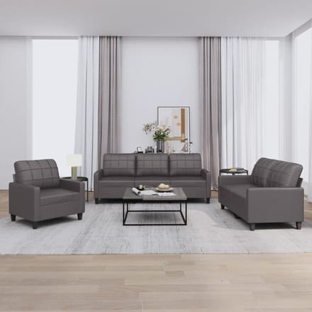 vidaXL - 3-delige - Loungeset - met - kussens - kunstleer - grijs