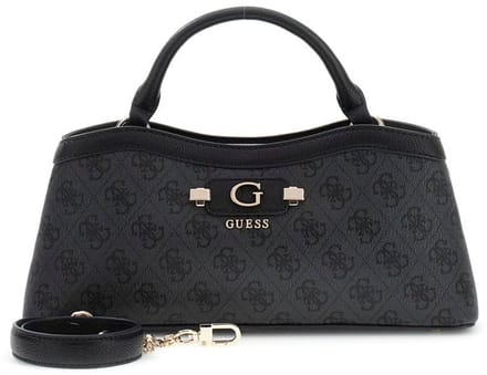 GUESS handtas schoudertas Lindsey 2 Compartment Satchel Coal Logo donkergrijs