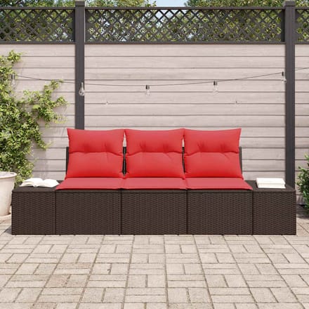 vidaXL - Tuinbank - Set - 3 - st - Bruin - en - Rood - poly - rattan