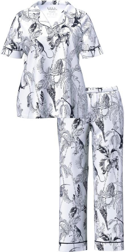 Ulla Popken - Dames - Pyjama safari kraag V-hals korte mouw - Off-white - Maat 42+