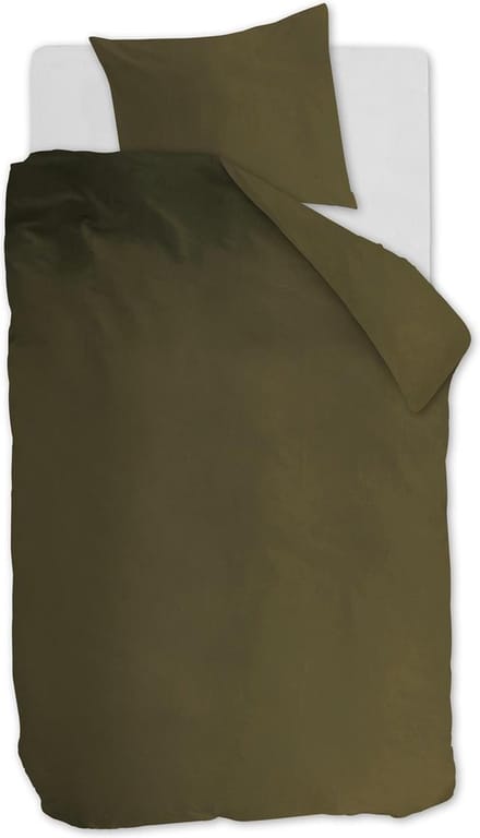 Ambiante Cotton Uni dekbedovertrek - Effen - Eenpersoons - 140x200/220 cm - Olijfgroen
