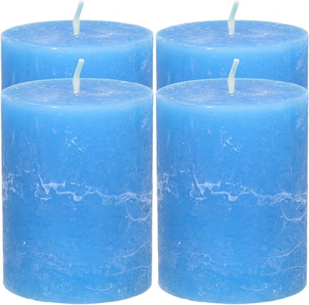 Atmosphera Stompkaars/cilinderkaars - 4x - helder blauw - 7 x 9 cm - middel rustiek model