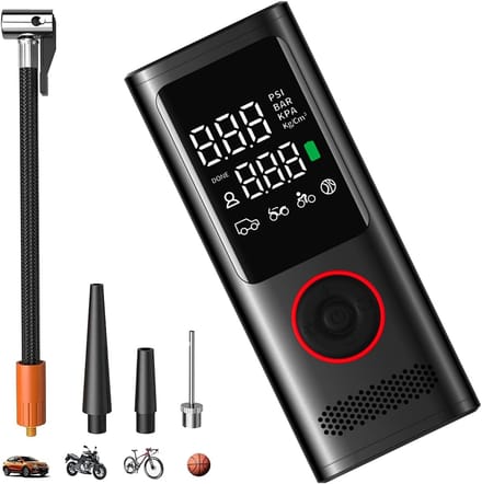 Draadloze digitale bandenpomp, autobandencompressor met LED-verlichting, manometer, hamerfunctie, zeer efficiënte luchtpomp