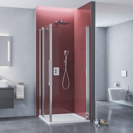 Kronenbach Tube swing door EPWS with pivot on wall side, corner entry special size, side panel on right side