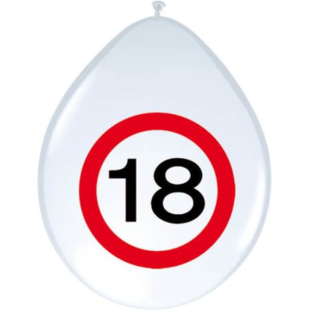 18 Jaar Verkeersbord Ballonnen - 8 stuks