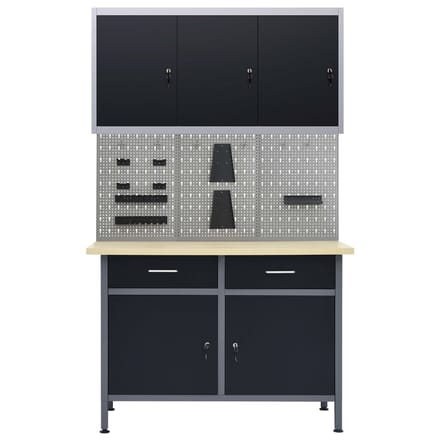 vidaXL - Werkbank - met - drie - wandpanelen - en - een - kast
