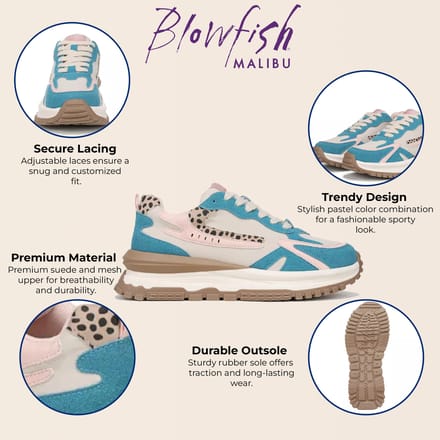 Blowfish Malibu Dames Roze Blauwe Retro Veterschoenen - Leo