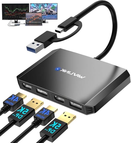 USB 3.0/USB-C naar DisplayPort en HDMI Adapter voor Dual 5K/4K Monitoren, Compatibel met Windows en M1/M2 Mac