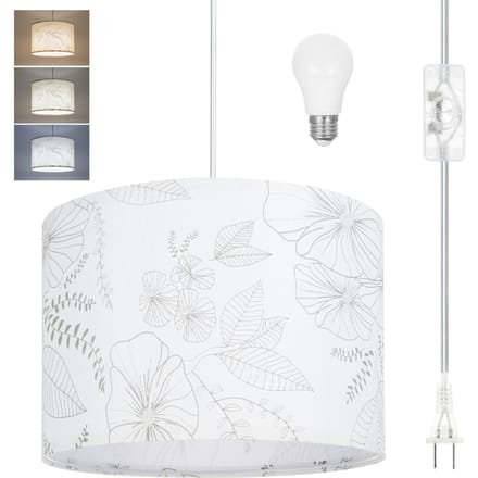 Stekkerhanglamp Bloem Stof Hanglamp met 3 Kleurtemperaturen LED Lamp 15FT US Plug wit