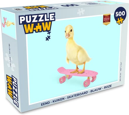 Puzzel Eend - Kuiken - Skateboard - Blauw - Roze - Legpuzzel - Puzzel 500 stukjes