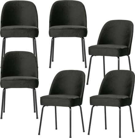 WOOOD Vogue Eetkamerstoelen - Fluweel Zwart - Set van 6
