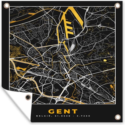 Tuindoek Gent - Stadskaart - Plattegrond - Goud - Kaart - 100x100 cm