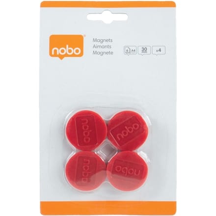 Nobo Whiteboard Magneten ⌀30mm - 4 Stuks - Rood