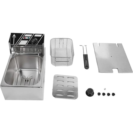 Friteuse électrique en acier inoxydable 6 L, panier simple, température réglable, appareil de cuisson de comptoir US Plug 110V 1700W gray