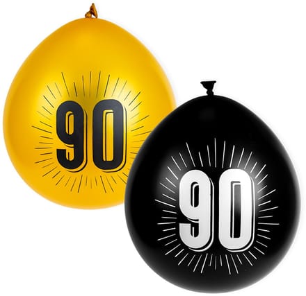 Ballonnen met getal | 90 jaar | 8 stuks | Zwart en Goud