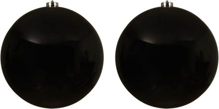 Decoris Kerstbal - 2x - zwart - groot - 20 cm - kunststof - glans - kerstversiering