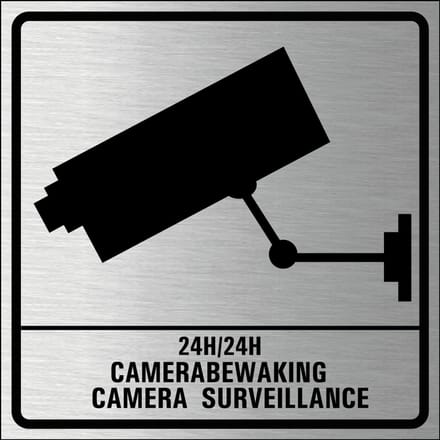 Camerabewaking bordje, geborsteld aluminium 150 x 150 mm