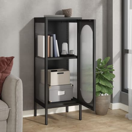 vidaXL - Dressoir - 40x35x105 - cm - glas - en - staal - zwart