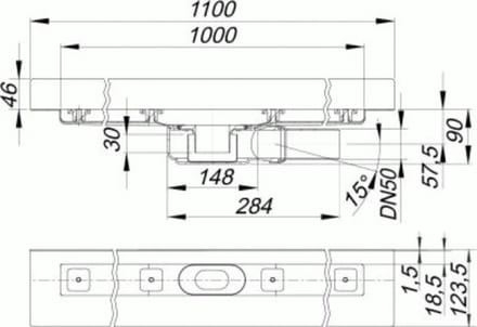 DALLMER douchegoot CeraLine PLAN B 1000mm, DN 50 Totale hoogte 90mm, 523167