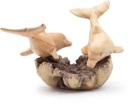 Handmade Parasite Wood Art Carving - Dolphins in Play