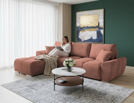 Luxe Uitschuifbare Slaapbank – Roze – 289x189 cm – Fluweel – Industrohome