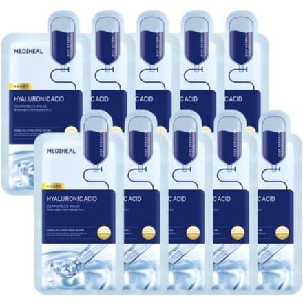 MEDIHEAL Masque Tissu Hydratant Acide Hyaluronique Bas Poids Derma Plus 10 pièces white