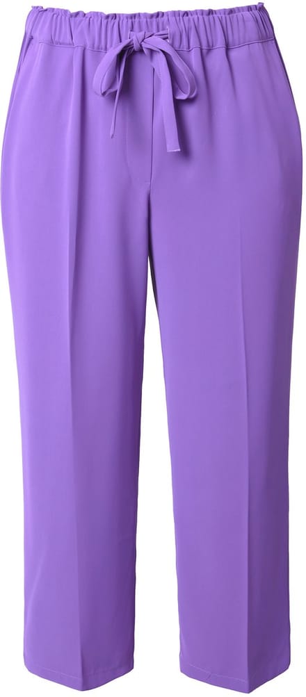 Ulla Popken - Dames - 7/8-broek persplooien elastische tailleband strikbandje - Purper - Maat 48