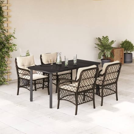 vidaXL - 5-delige - Tuinset - met - kussens - poly - rattan - bruin