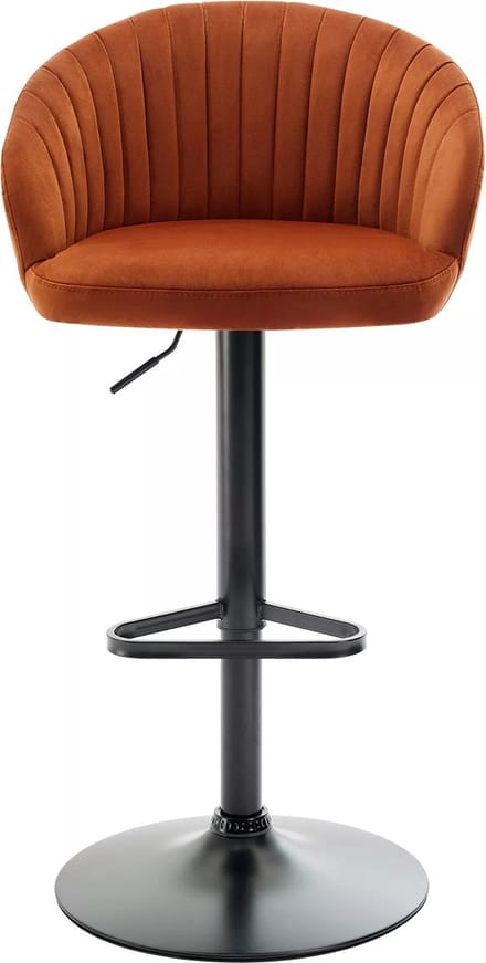 Vente-unique Set van 2 barkrukken van fluweel en zwart metaal - Verstelbare hoogte - Terracotta - DORALIZ