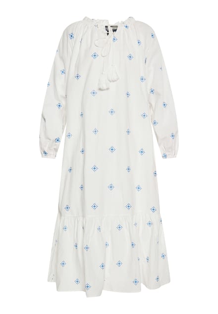 Dreimaster Jurk Dames Wol Wit Blauw
