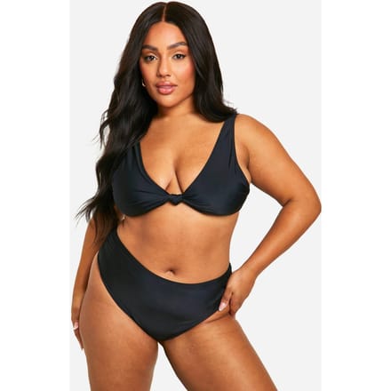 boohoo Dames Plus Knot Bikini Set met Hoge Taille | Black | Maat: 28