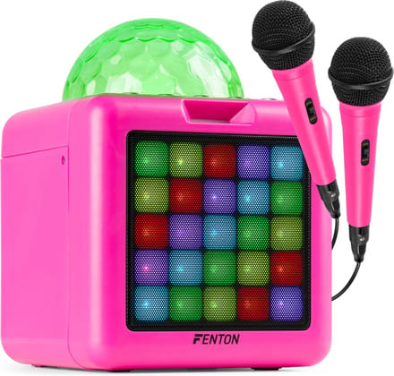 Karaoke set met 2 microfoons - Fenton KAR15P - Met multicolor lichteffecten - Karaoke set voor kinderen - Roze