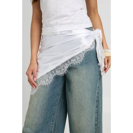 boohoo Dames Satijnen Sjaal Met Kanten Rand | Wit