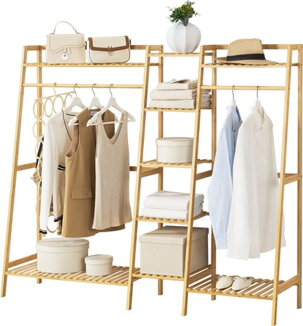 Kledingrek Sogndal met 9 planken 139x158x40 cm bamboe