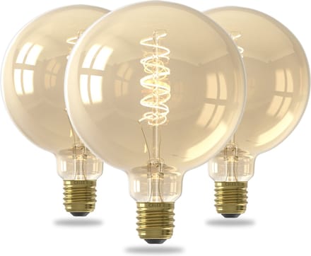 Calex Spiraal Filament LED Lamp - Set van 3 stuks - G125 Vintage Lichtbron - E27 - Goud - Warm Wit Licht - Dimbaar