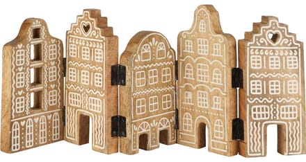 Dekoratief | Deco huizenrij, naturel/wit, hout, 41x2x19cm | A258315