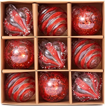 Livano Kerstballen - Kerstversiering - Plastic - Kerstballenset - Rood - 9 stuks