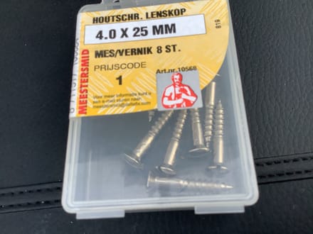 Schroeven 4.0 x 25mm. Lang. Messing vernikkeld. Lenskop. 8 stuks hout schroeven. Meestersmid. DeltafiX.